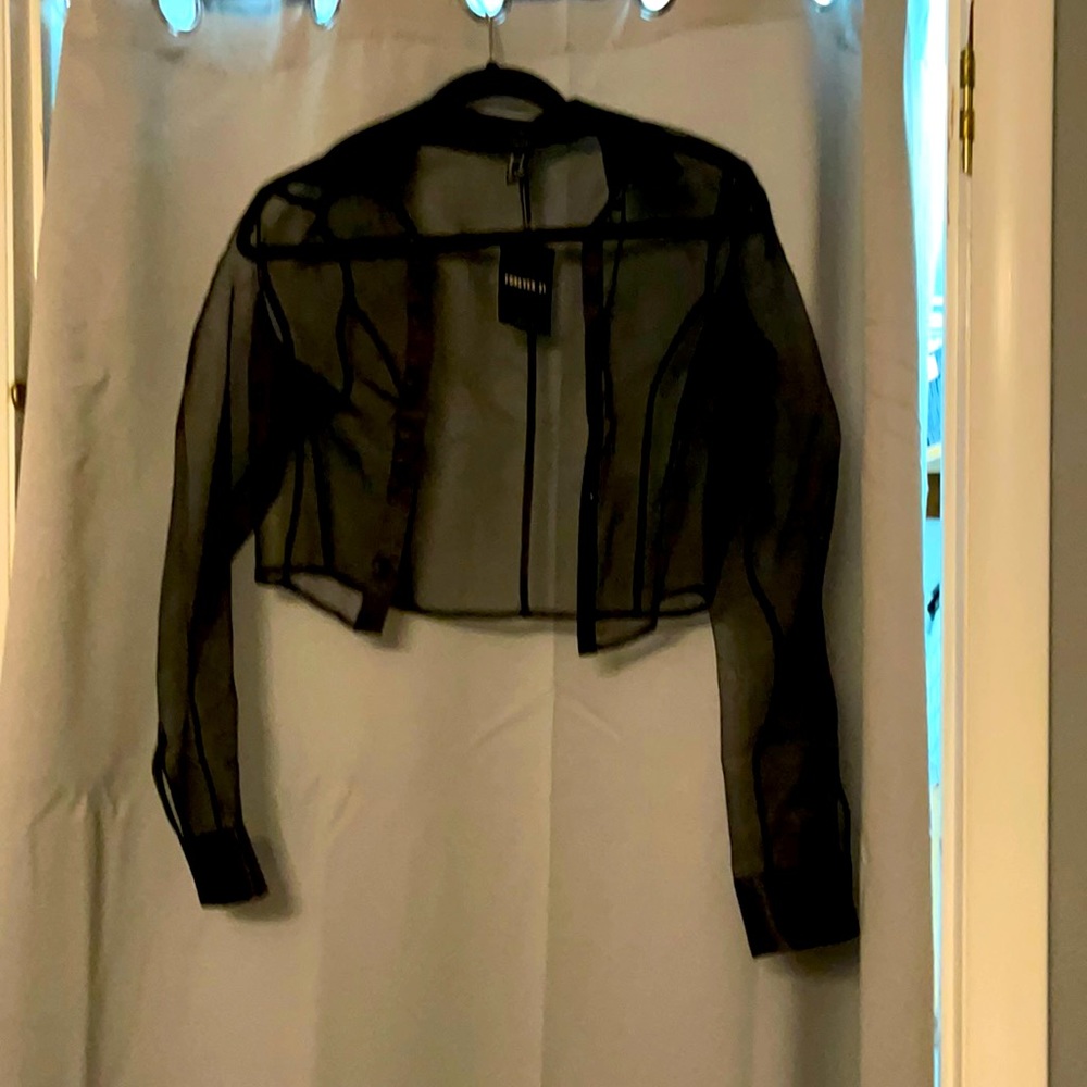 Black see through cropped long sleeved shirt